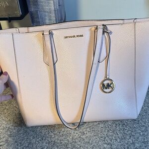 MICHAEL KORS Pale Pink Pebbled Leather Tote with MK Charm